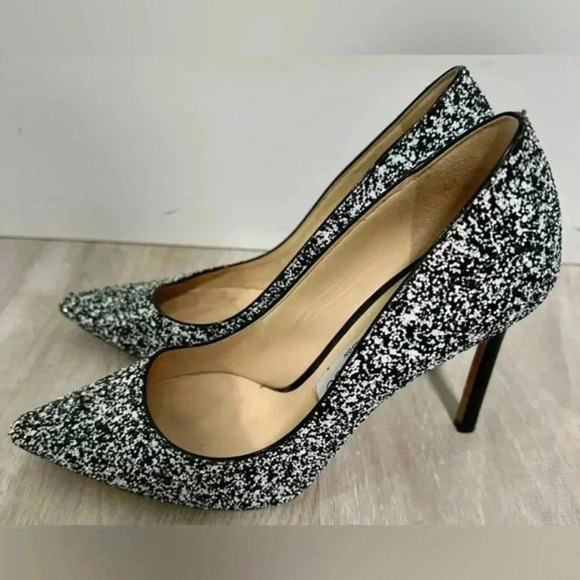 Jimmy Choo Monochrome Coarse Glitter Fabric Romy Pointed Toe Pumps Size 36 - Picture 10 of 11